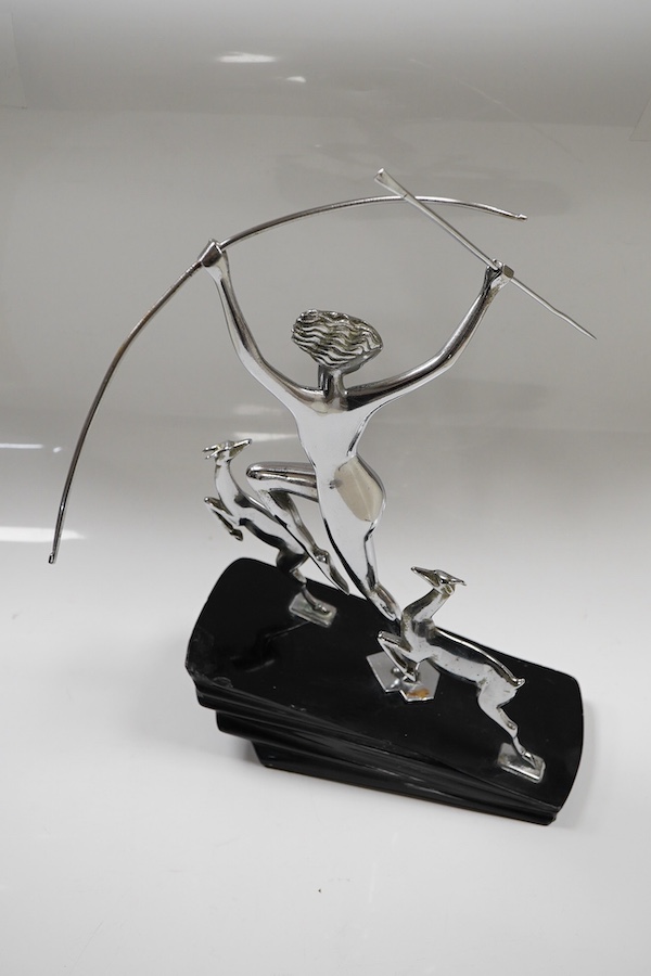 A Chromed bronze group of huntress in Hagenauer style, 30cm high